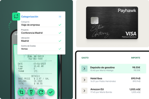 Imagen que muestra las tarjetas gasolina para empresas y equipos financieros ofrecidas por Payhawk